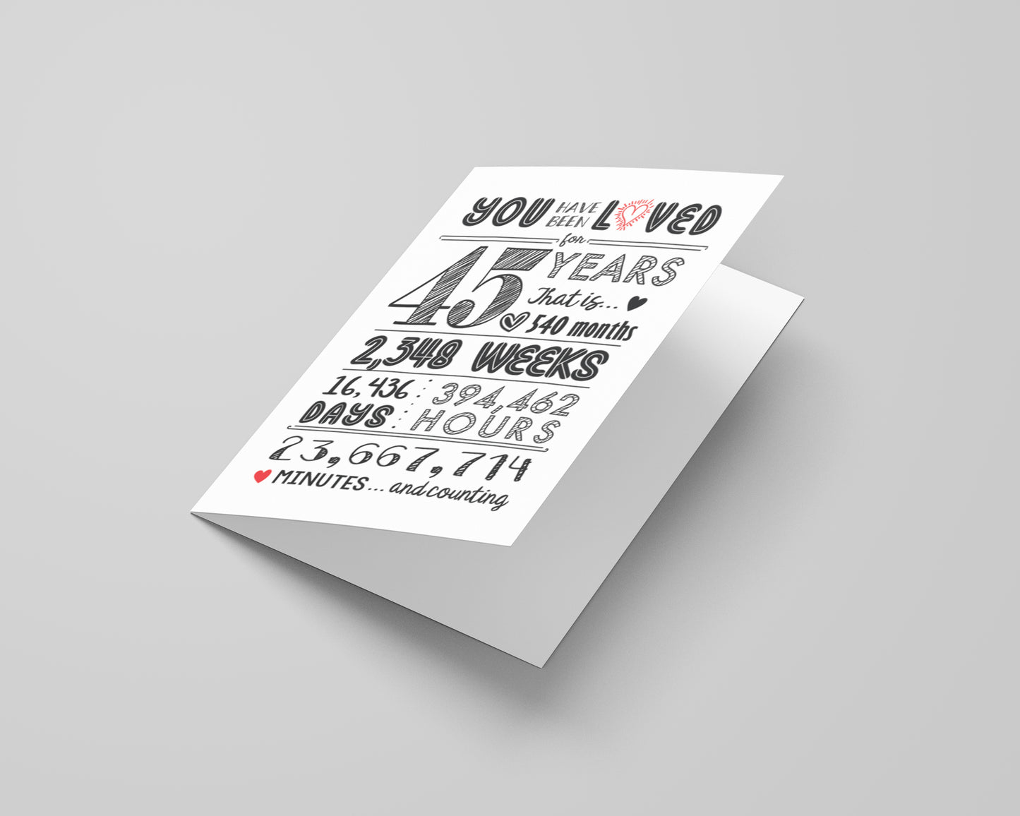 45th Birthday Card (45 Years Loved) with Envelope