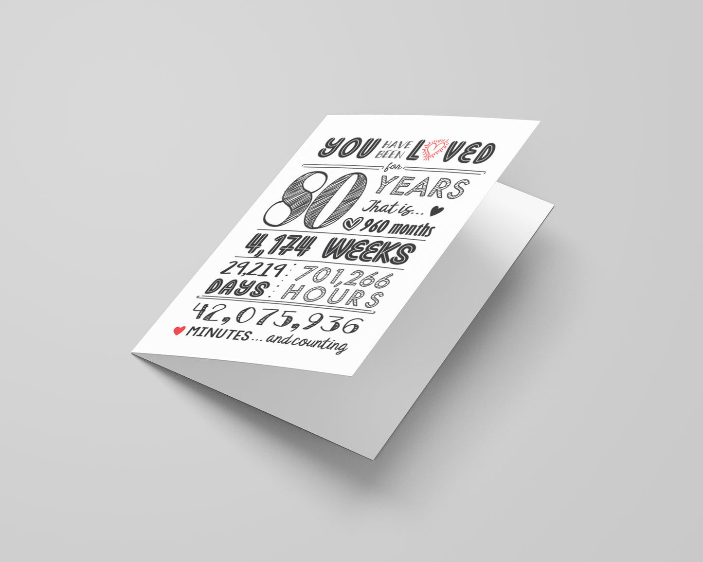 80th Birthday Card (80 Years Loved) with Envelope
