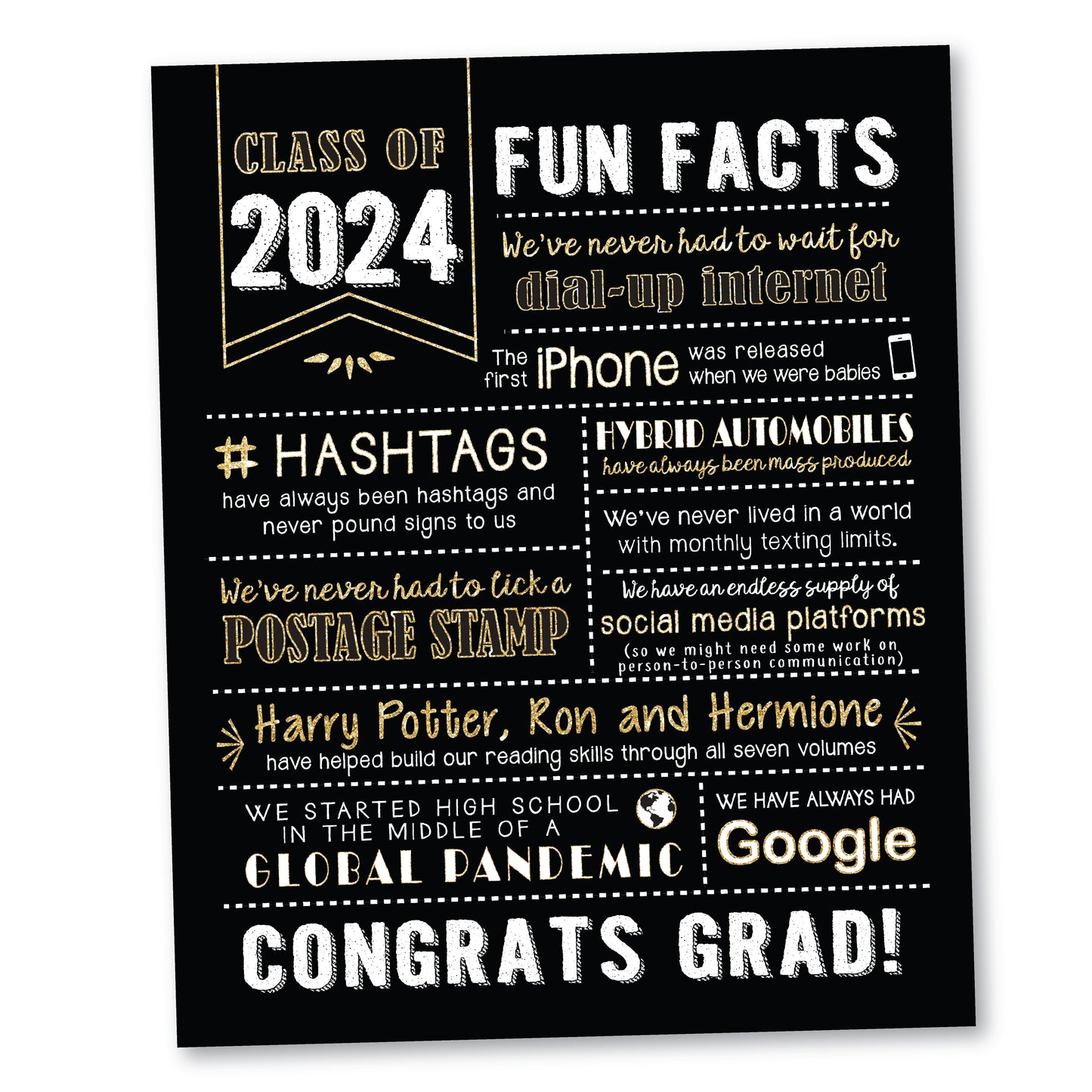 Graduation Centerpiece Sign (8x10") Black & Gold Class of 2024 (Unframed)