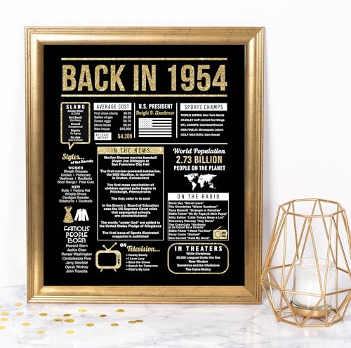 70th Birthday Centerpiece Sign (8x10") Black & Gold Back-in 1954 (Unframed)