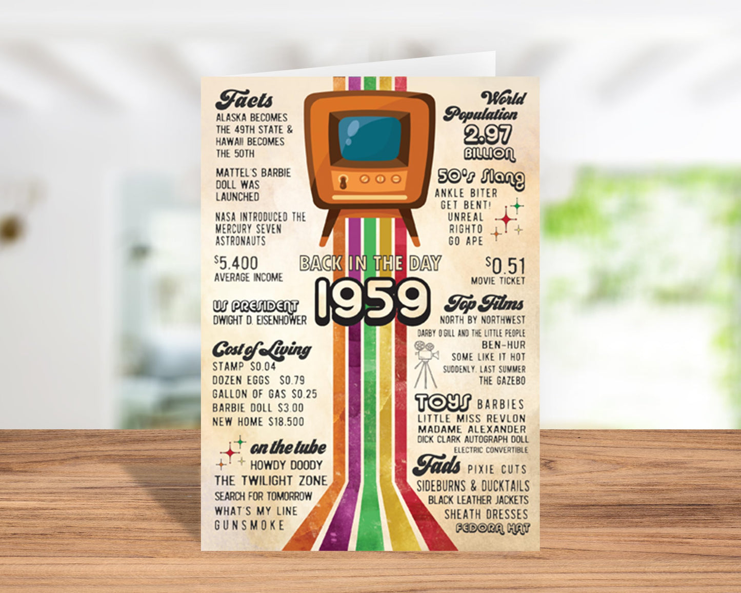 65th Birthday Card (Back-in 1959) with Envelope
