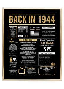 80th Birthday Centerpiece Sign (8x10") Black & Gold Back-in 1944 (Unframed)