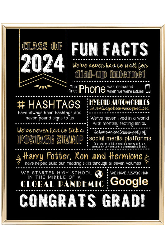 Graduation Centerpiece Sign (8x10") Black & Gold Class of 2024 (Unframed)