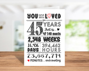 45th Birthday Card - 45th Anniversary Card - 45th Birthday Gift Ideas - 45th Birthday Decorations - Includes Card & Envelope by Katie Doodle