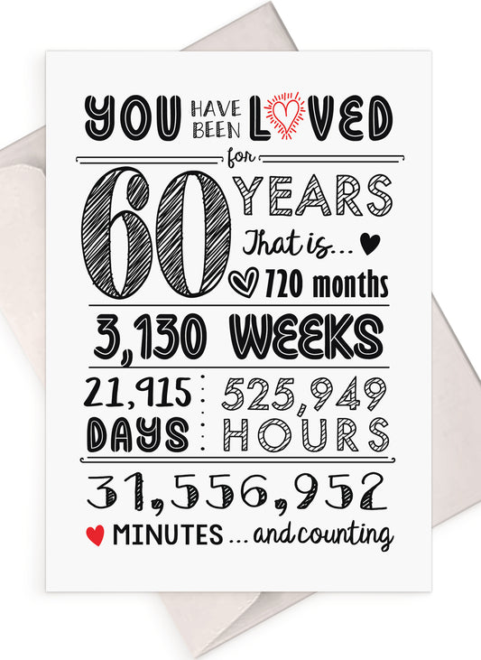 60th Birthday Card (60 Years Loved) with Envelope