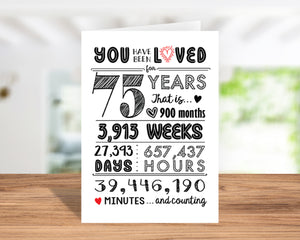 75th Birthday Card - 75 Years Loved - 75th Birthday Gift Ideas - 75th Birthday Decorations - Includes Card & Envelope by Katie Doodle