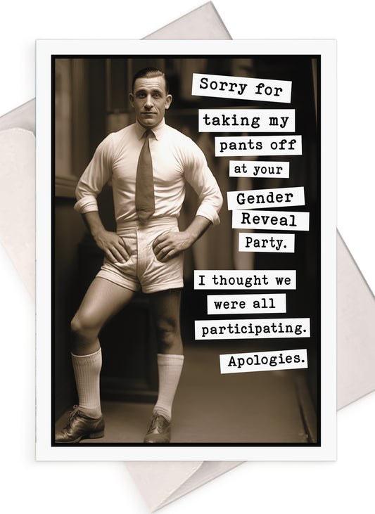 Funny Gender Reveal Card (5x7") Vintage with Envelope