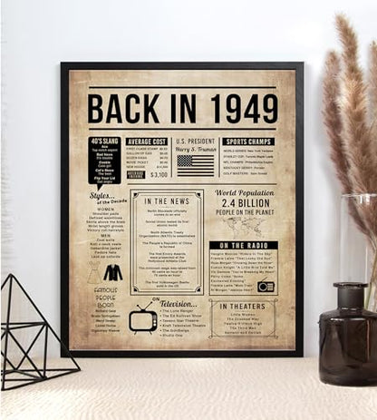 75th Birthday Centerpiece Sign (8x10") Vintage Back-in 1949 (Unframed)