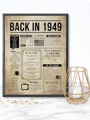 75th Birthday Centerpiece Sign (8x10") Vintage Back-in 1949 (Unframed)