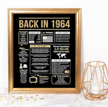 60th Birthday Centerpiece Sign (8x10") Black & Gold Back-in 1964 (Unframed)