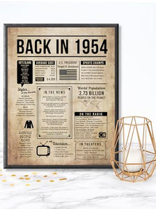 70th Birthday Centerpiece Sign (8x10") Vintage Back-in 1954 (Unframed)