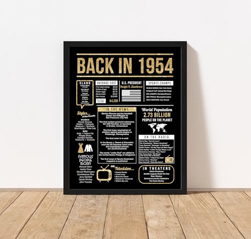 70th Birthday Centerpiece Sign (8x10") Black & Gold Back-in 1954 (Unframed)