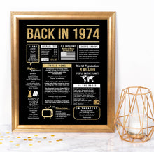 50th Birthday Centerpiece Sign (8x10") Black & Gold Back-in 1974 (Unframed)