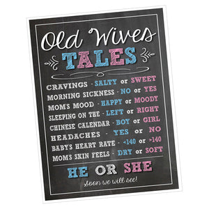 Baby Gender Reveal Party Games Decorations | 11x17" Old-Wives-Tales Poster (GR001)
